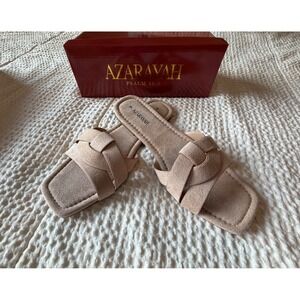 Azarayah Hit N Run Beige Square Toe Slide Sandals Womens Size 9 Flat Slip On